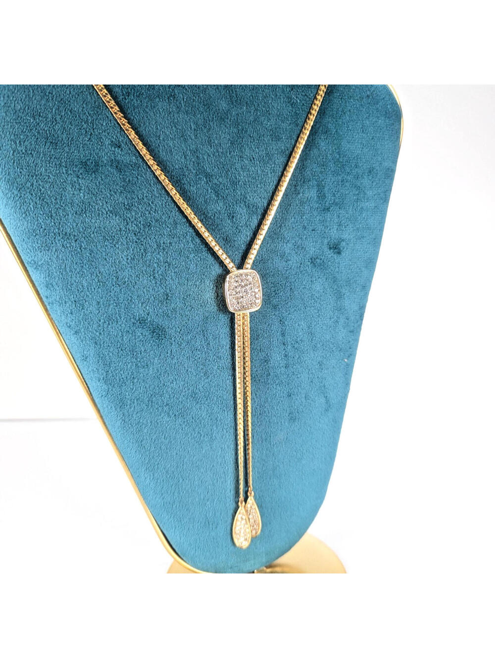 Trifari Slide Lariat Bolo Necklace Herringbone Clear Rhinestone Elegant